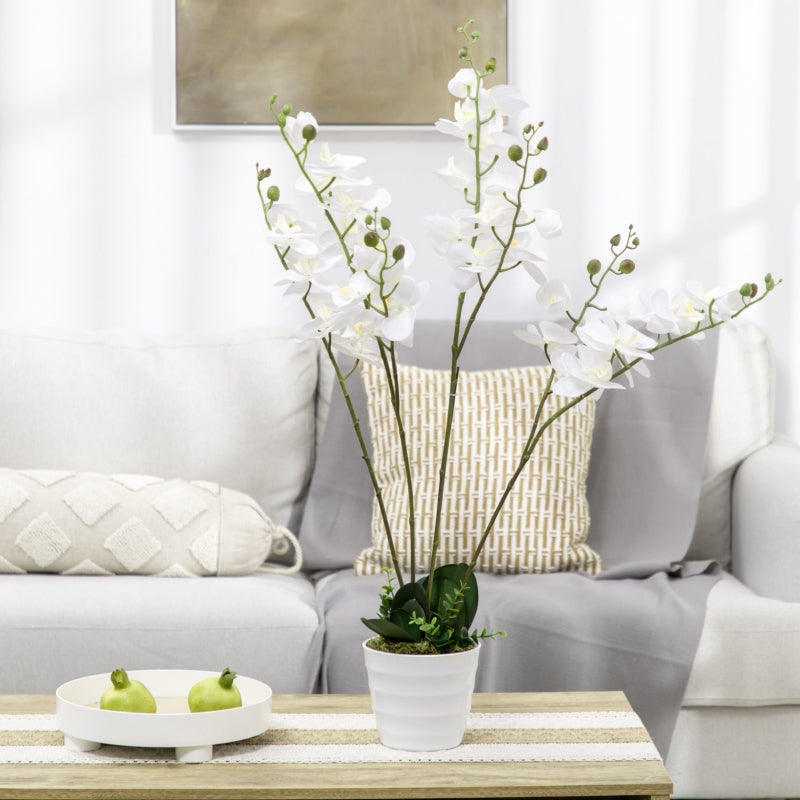 HOMCOM Planta Artificial Orquídea Planta Orquídea Artificial para Decoração de Casa Ø16,5x75 cm Branco