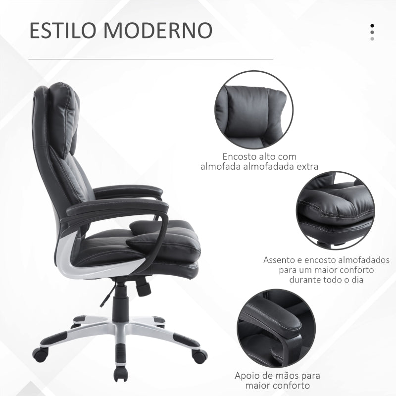 HOMCOM Cadeira de Escritório Giratória Cadeira de Escritório Ergonómica com Apoio para os Braços e Altura Ajustável 66x71x110-120,5 cm Preto