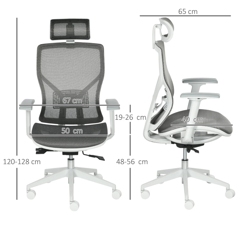 Vinsetto Cadeira de Escritório Giratória com Altura Ajustável Apoio para os Braços Apoio para a Cabeça e Suporte Lombar Reguláveis Encosto Alto 67x65x120-128cm Cinza