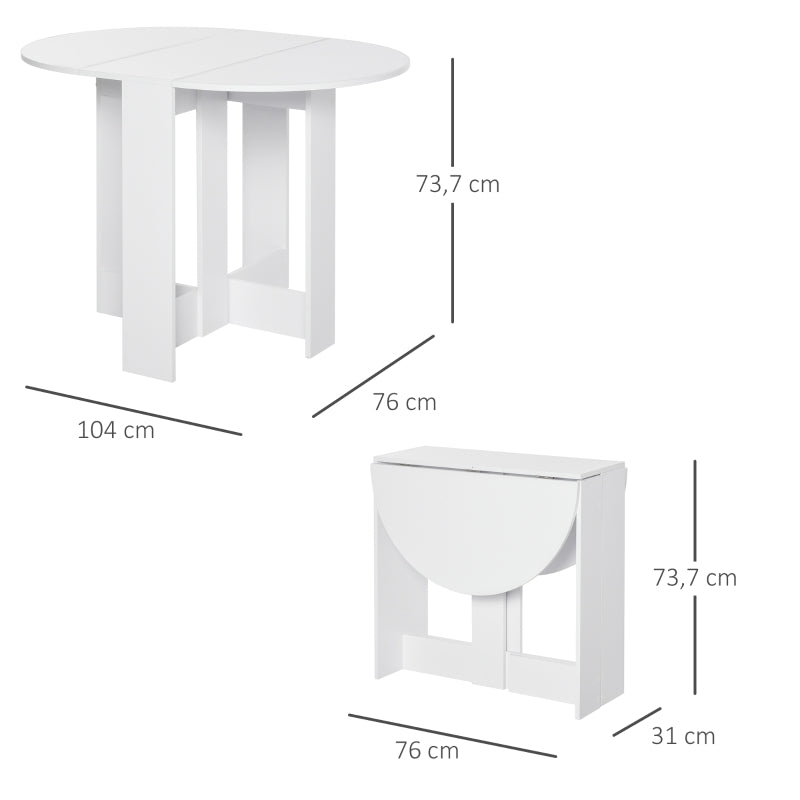 HOMCOM Mesa dobrável com 2 asas dobráveis Mesa lateral de madeira 104x76x73,7 cm Branco