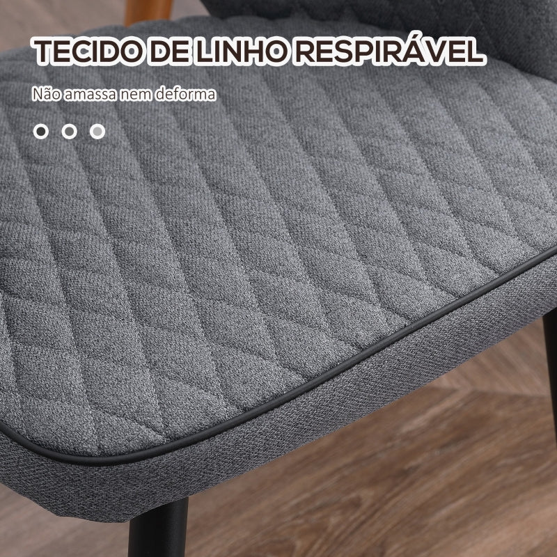 HOMCOM Conjunto de 2 Cadeiras de Sala de Jantar Estofada em Tecido com Encosto Alto e Pés de Aço 55x55x81cm Cinza