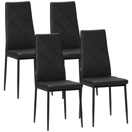 HOMCOM Conjunto de 4 Cadeiras de Sala de Jantar Estofadas em Couro Sintético com Encosto Alto e Pés de Aço 41x50x97cm Preto