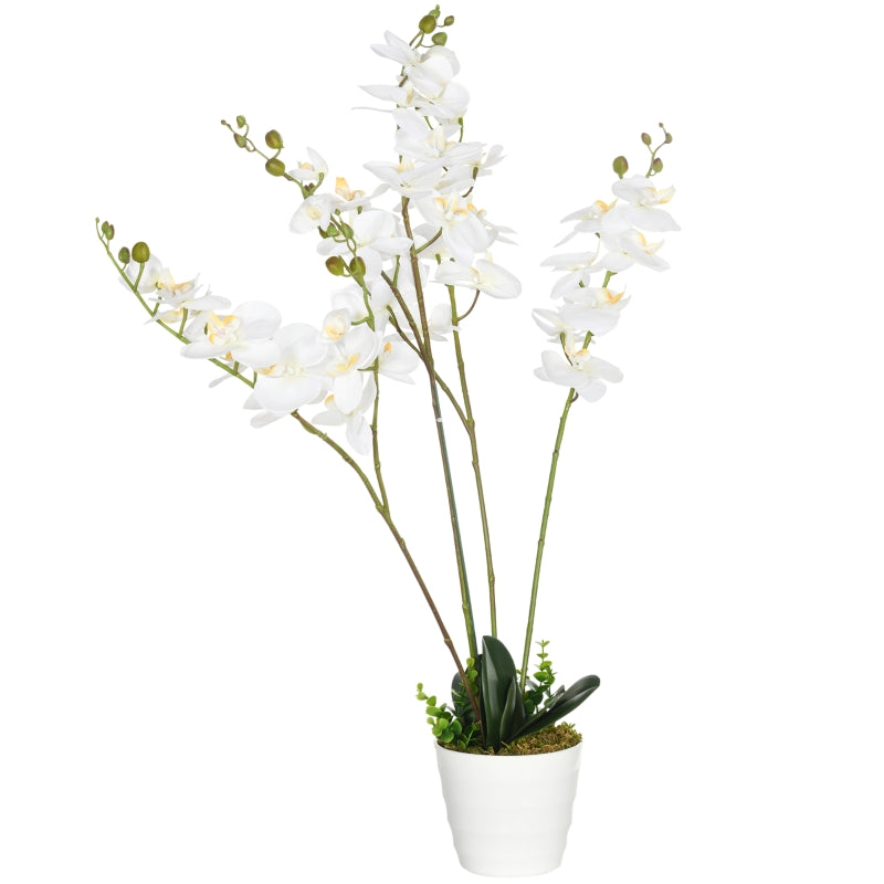 HOMCOM Planta Artificial Orquídea Planta Orquídea Artificial para Decoração de Casa Ø16,5x75 cm Branco