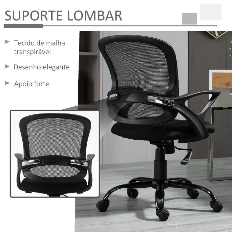 Vinsetto Cadeira de Oficina Ergonômica Basculante com Altura Ajustável Assento Giratório 360° Suporte e Lombar Malha Transpirável 61x61x89-99cm Preto