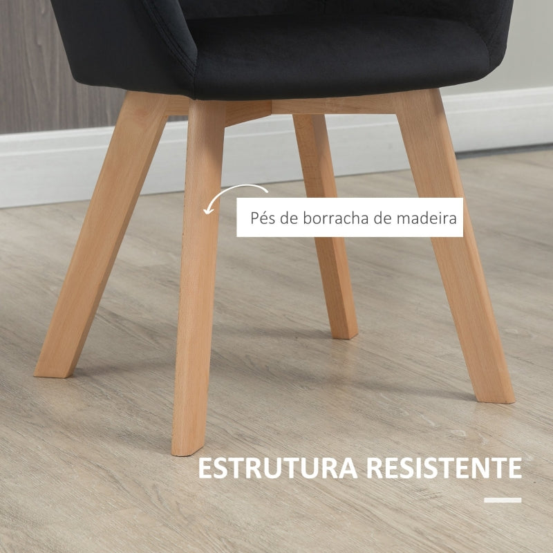 HOMCOM Conjunto de 2 Cadeiras de Sala de Jantar Estofadas em Veludo com Encosto Médio e Pés de Madeira de Borracha 54x57x80cm Preto