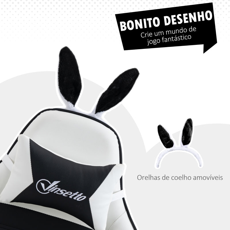 Vinsetto Cadeira Gaming Giratória de Couro PU com Altura Ajustável Inclinável 135° Apoio para a Cabeça 65x63x136-142 cm Branco e Preto