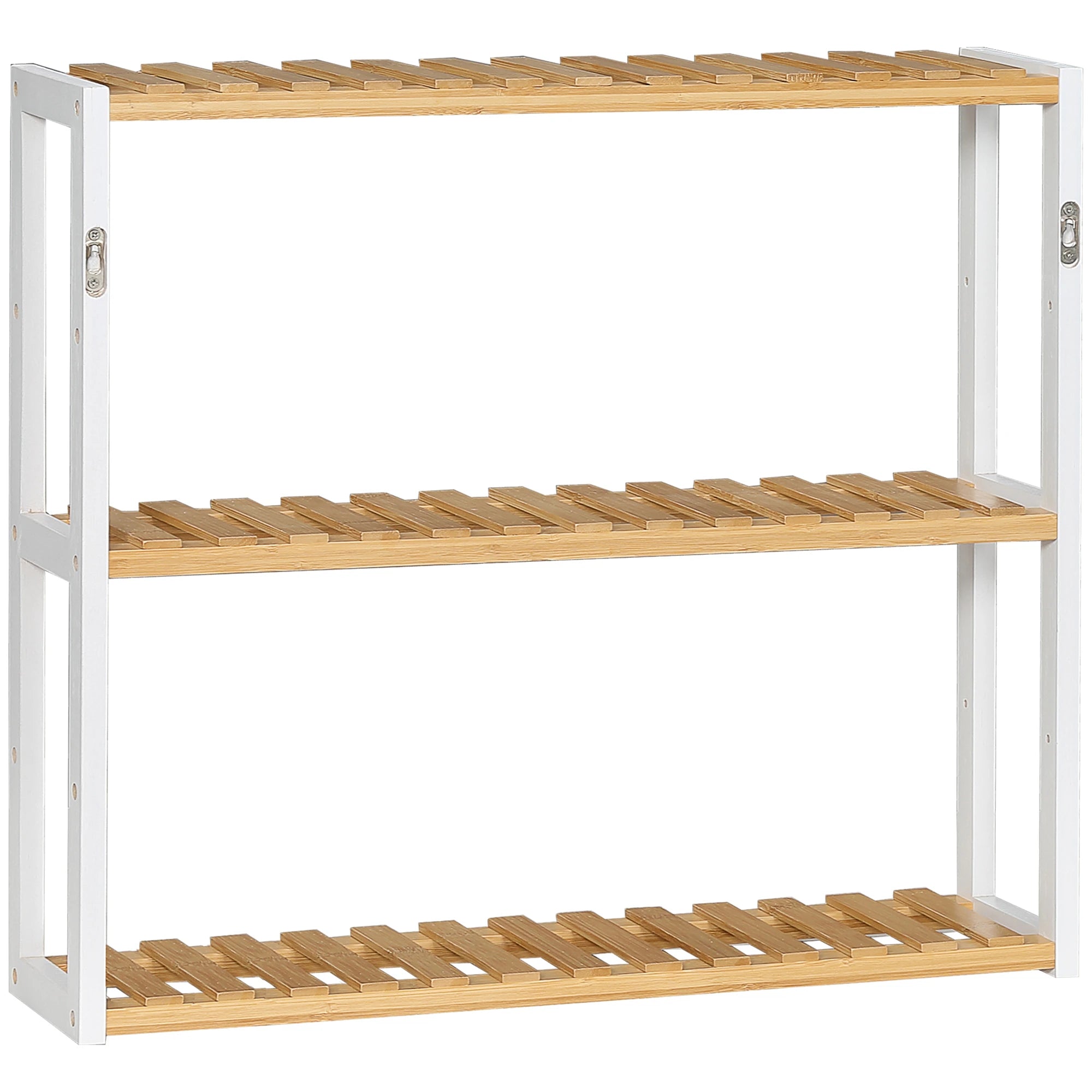 HOMCOM Estante de Parede de Bambu de 3 Níveis Estante Suspensa para Sala de Estar Dormitório Cozinha 60x15x54cm Madeira e Branco