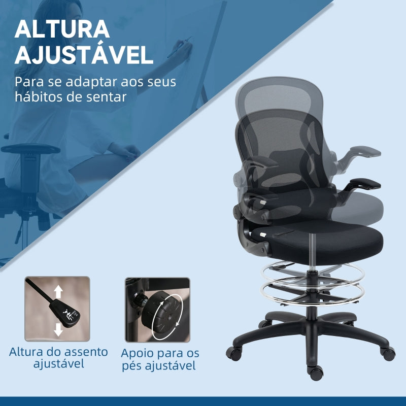 Vinsetto Cadeira de Escritório com Suporte Lombar Apoio para os Braços Dobrável e Altura Ajustável 59x65x110-130cm Preto