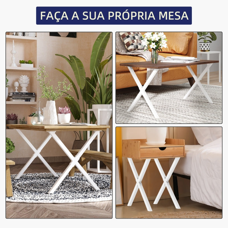 HOMCOM Conjunto de 2 Pés para Mesa Estilo Industrial 40x43cm em Forma de X Pés para Móveis de Aço com Protetores e Parafusos de Montagem Incluídos Branco