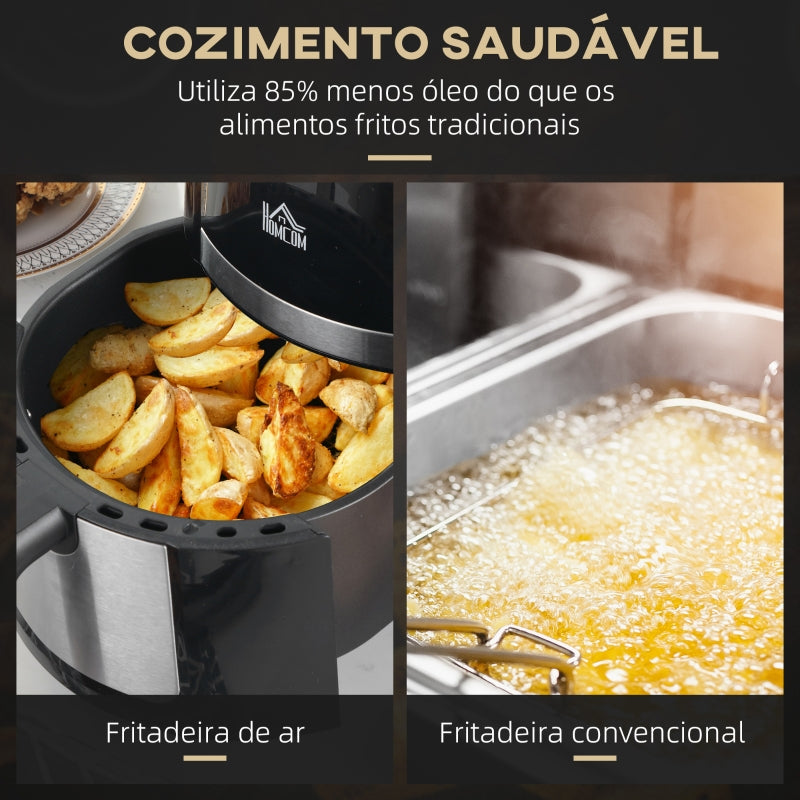 HOMCOM Fritadeira sem Óleo 4L Fritadeira de Ar Quente 1300W com 12 Programas Tela LED Tátil Temperatura Ajustável