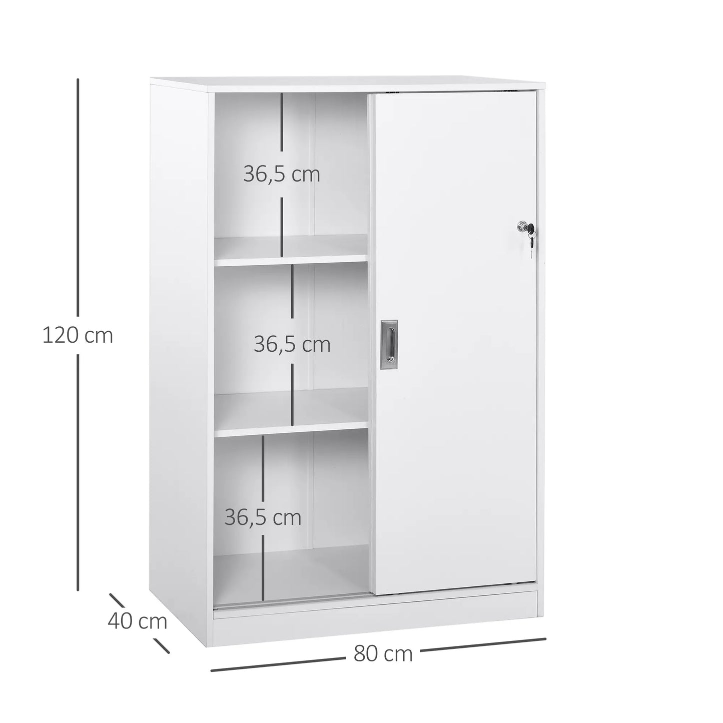 HOMCOM Armário de escritório com 2 portas deslizantes e 3 prateleiras 80x40x120 cm Branco