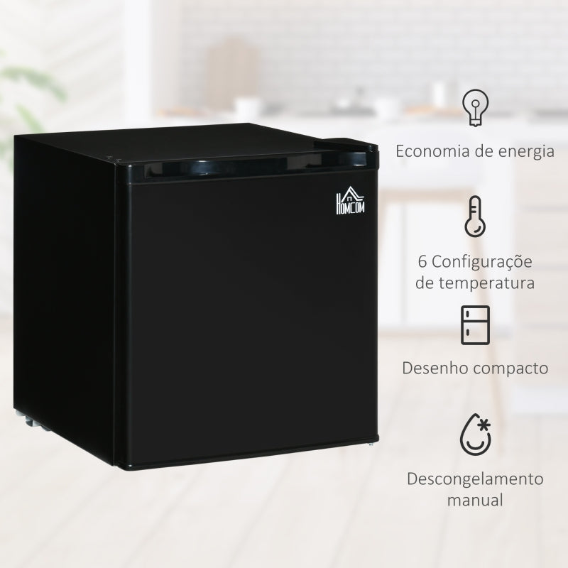 HOMCOM Frigorífico Elétrico Pequeno 46L de Capacidade Frigorífico com Prateleira Ajustável Compartimento Congelador e Porta Reversível Baixo Consumo 44,5x46,5x49,8cm Preto