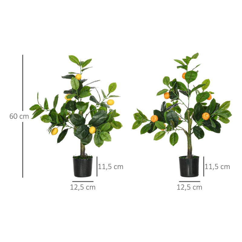 HOMCOM Conjunto de 2 Plantas Artificiais Decorativas Limoeiro e Laranjeira Artificiais de 60 cm com Vaso