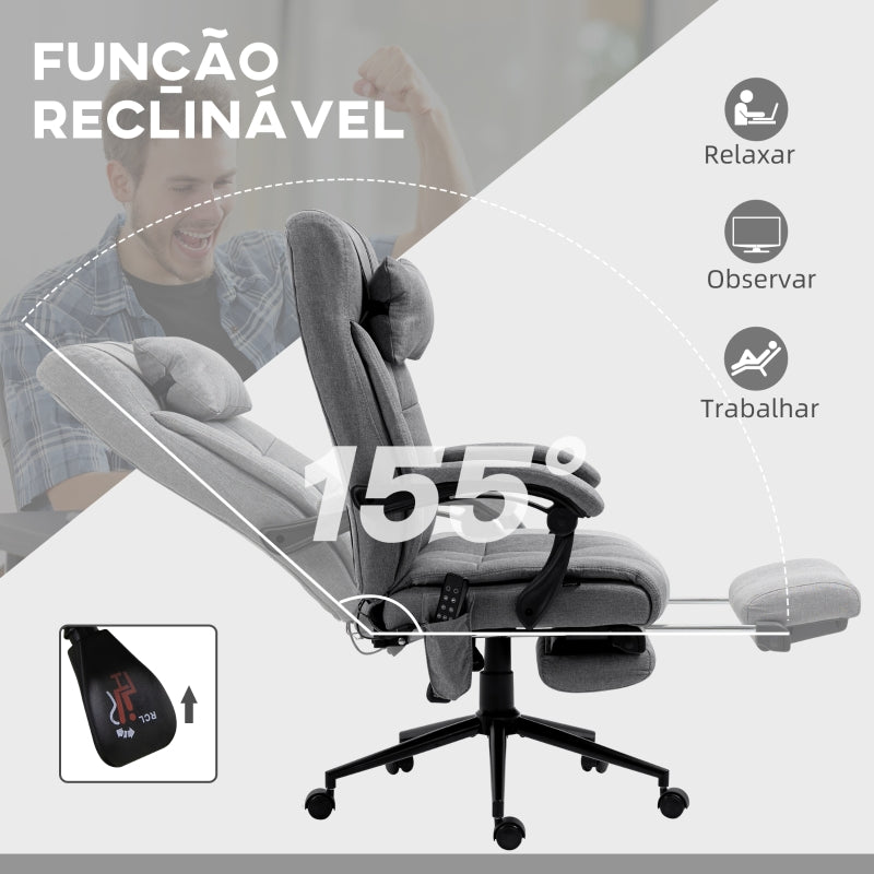 Vinsetto Cadeira de Escritório Executiva com 6 Pontos de Massagem 5 Modos Reclinável 155° com Função de Aquecimento 66x76x112-120 cm Cinza