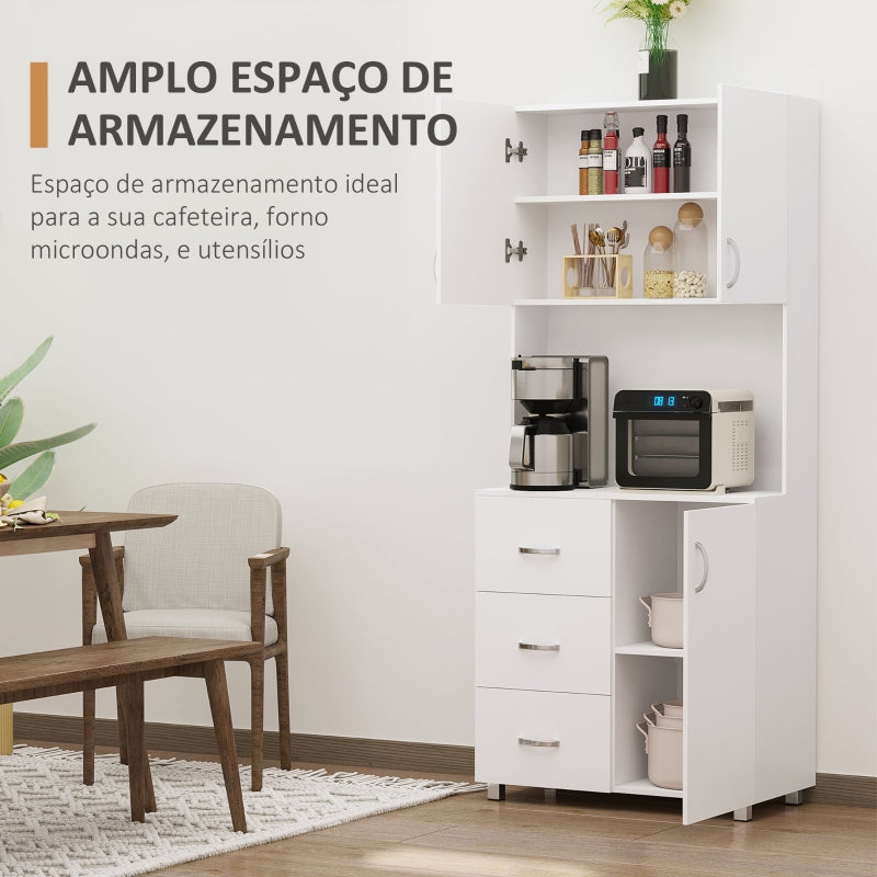 HOMCOM Armário de Armazenamento de Cozinha Armário Alto com 3 Gavetas 3 Portas e Prateleiras Interiores Ajustáveis móvel Auxiliar para Sala de Jantar Sala de Estar 80x39,5x183,5cm Branco