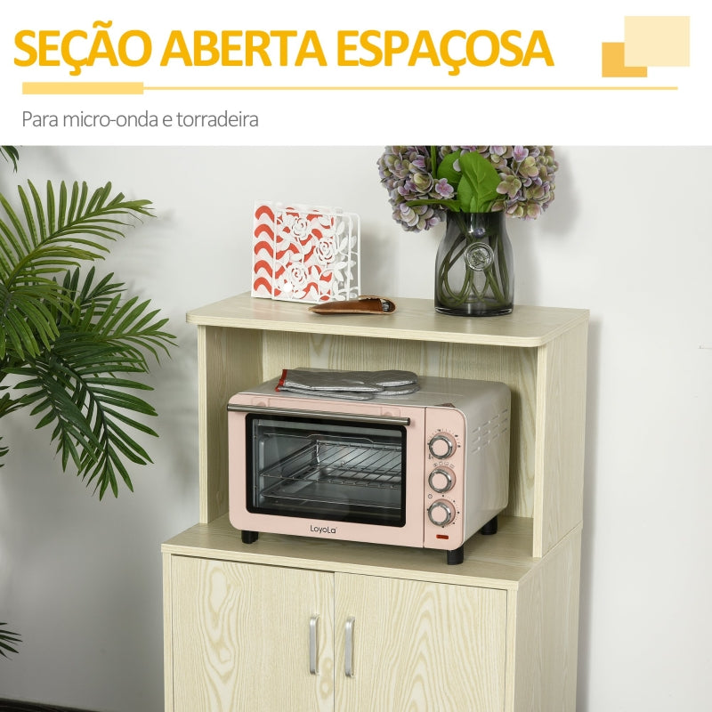 HOMCOM Armário Auxiliar para Microondas Armário de Cozinha Baixo com Armário de 2 Portas e Prateleira Ajustável com Rodas Carga 70 kg 60,4x40,3x97cm Carvalho