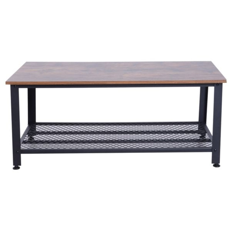 HOMCOM Mesa de Centro com Prateleira Mesa Auxiliar Multifuncional Estilo Industrial para Sala de Estar Dormitório Metal e Madeira 106x60x45cm Madeira e Preto