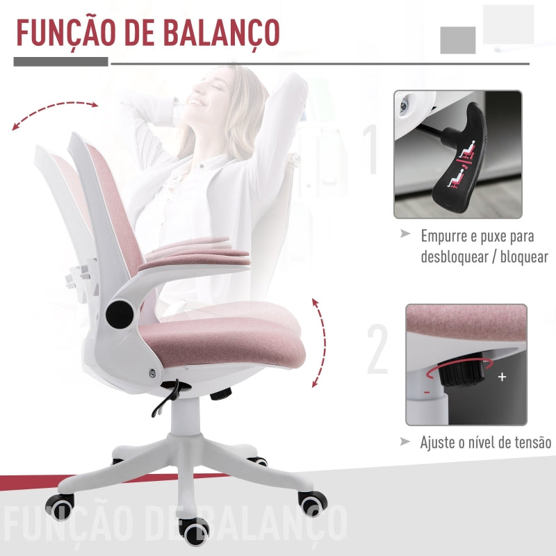 Vinsetto Cadeira de Escritório Giratória Função de Inclinação Altura Ajustável Ergonômica com Apoio de Braço Elevavel Carga 120 kg62,5x60x94-104 cm Rosa