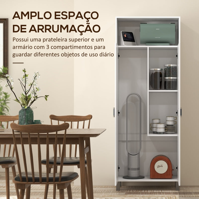 HOMCOM Armário Multiuso com 2 Portas Compartimento Aberto e Prateleira Ajustável para Cozinha Lavandaria 70x35x188 cm Branco