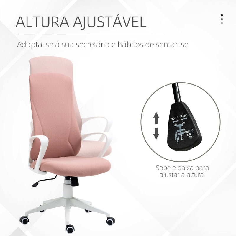 Vinsetto Cadeira de Escritório Ergonómica com Altura Ajustável Função de Inclinação e Encosto Alto 62x56x110-119,5 cm Rosa