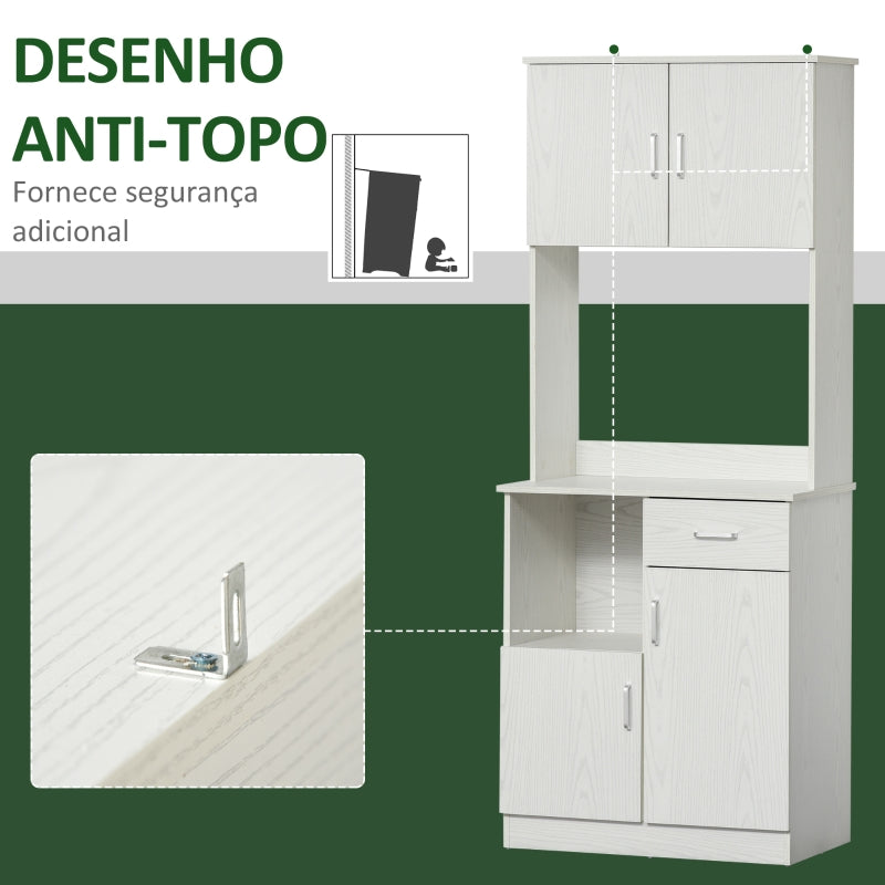 HOMCOM Armário Auxiliar de Cozinha com 3 Portas de armário Prateleira Ajustável Gaveta e estante Aberta 71x41x178 cm Branco