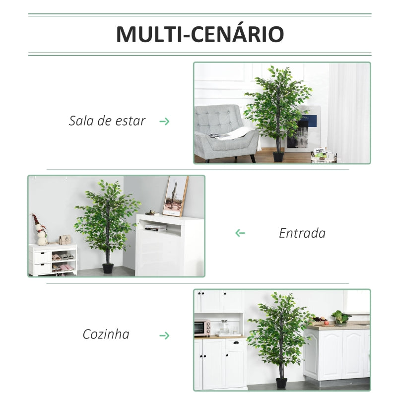 Outsunny Ficus artificiais com 145 cm de altura 756 folhas com vaso para decoração interior e exterior verde