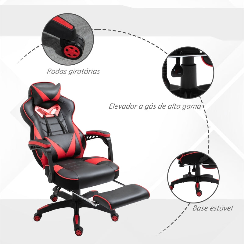 Vinsetto Cadeira de escritorio gaming ergonômica Altura Ajustável reclinável com apoio para pés Vermelho e Preto