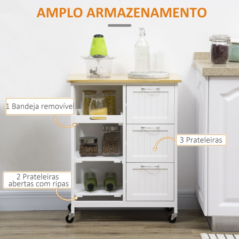 HOMCOM Carrinho de Cozinha com Rodas Carrinho de Serviço para Sala de Jantar  67x37x84cm Branco