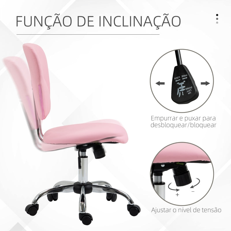 Vinsetto Cadeira de Escritório Giratória de Couro PU com Altura Ajustável e Função Basculante 50x54x87,5-96,5 cm Rosa