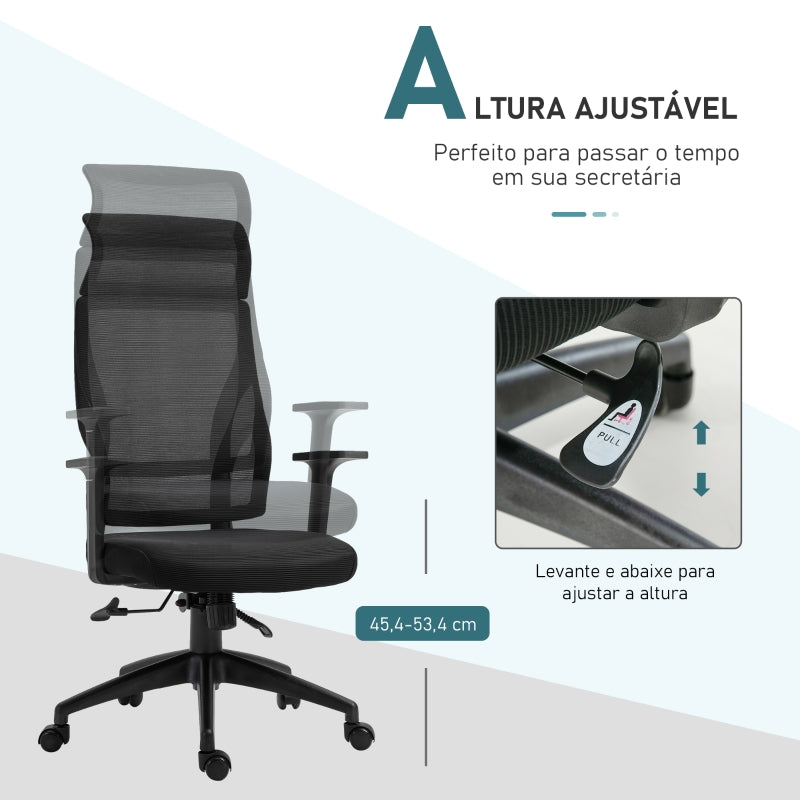 Vinsetto Cadeira ergonômica giratória altura ajustável e reclinável até 120º 64x61x120,9-128,9 cm Preto