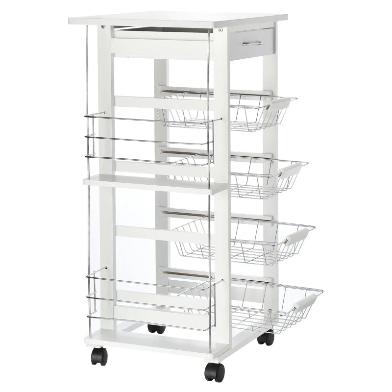 HOMCOM Carrinho de cozinha de 5 níveis com gaveta Cestas Rodas 47x37x83 Branco