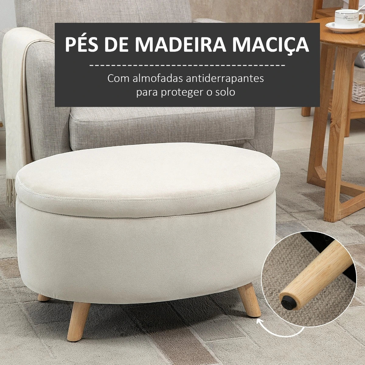 Homcom Apoio para os Pés Otomano Giratório Banco Puff Redondo Estofado em Couro Sintético de Estilo Moderno para Dormitório Entrada Sala de Estar Ø45,5x44,5cm Branco