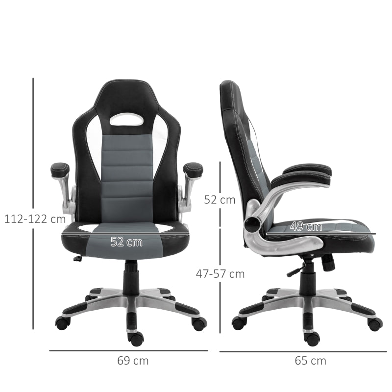 HOMCOM Cadeira de Escritório ergonómica Altura ajustável Com 5 rodas 65x69x(112-122) cm Preto e cinza