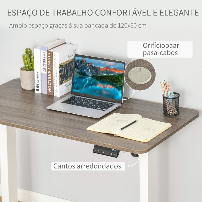 Vinsetto Secretária elétrica de pé Mesa ajustável em altura para escritório com 4 teclas de memória automática inteligente 120x60x72-116 cm moldura branca