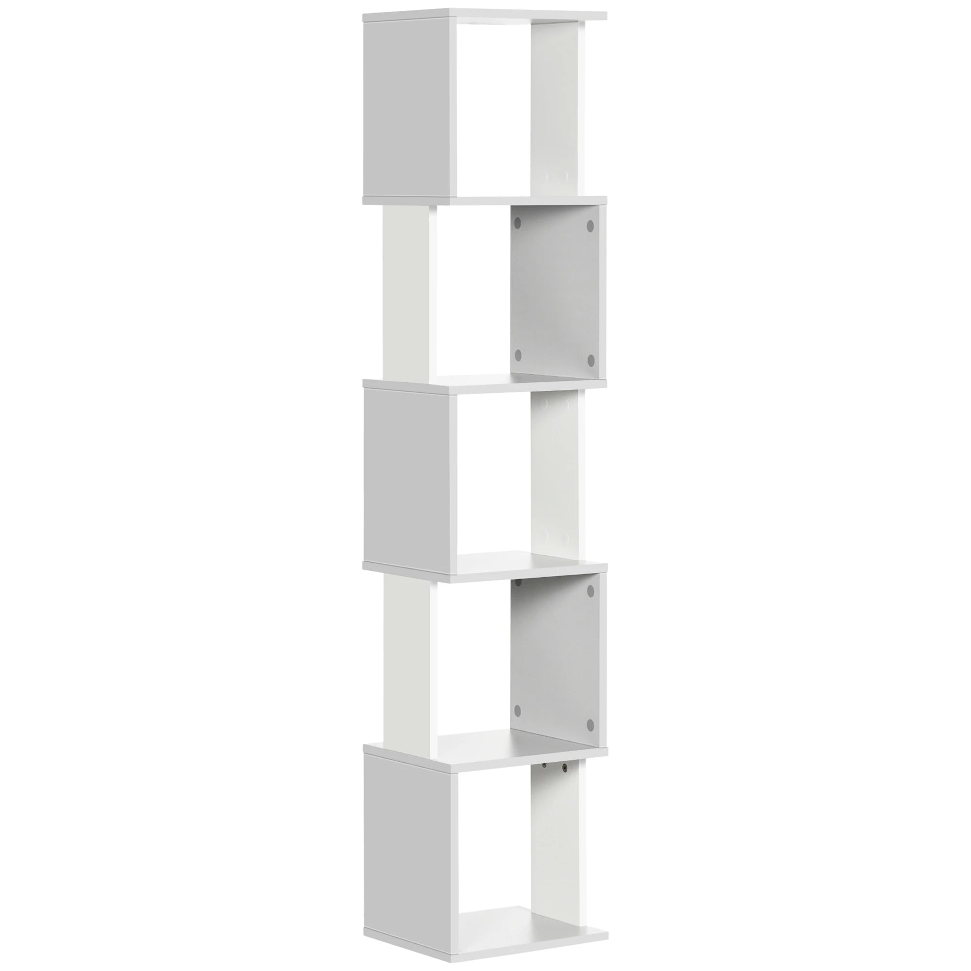 HOMCOM Estante de Livros em Forma de S Estante com 5 Prateleiras Abertas para Sala de Estar Escritório Anti-Tombo 33x28x161cm Branco e Cinza Claro