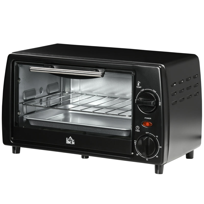 HOMCOM Mini Forno Elétrico 10 Litros 750W com Temperatura até 230°C Temporizador 60 Minutos 36,5x26x22cm Preto