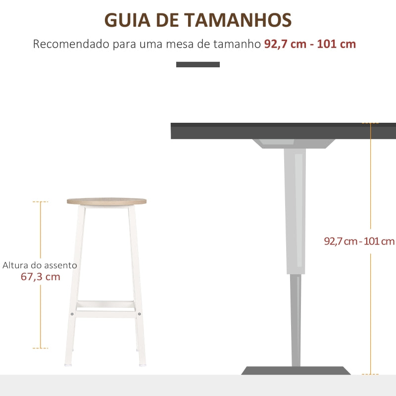 HOMCOM Conjunto de 2 Bancos Altos de Cozinha Bancos de Bar com Pés de Aço e Apoio para os Pés 32,5x32,5x65cm Madeira e Branco