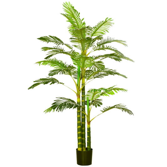 HOMCOM Planta Artificial Palmeira Areca com Vaso e 30 Folhas Decoração para Interior e Exterior Ø19,5x190 cm Verde