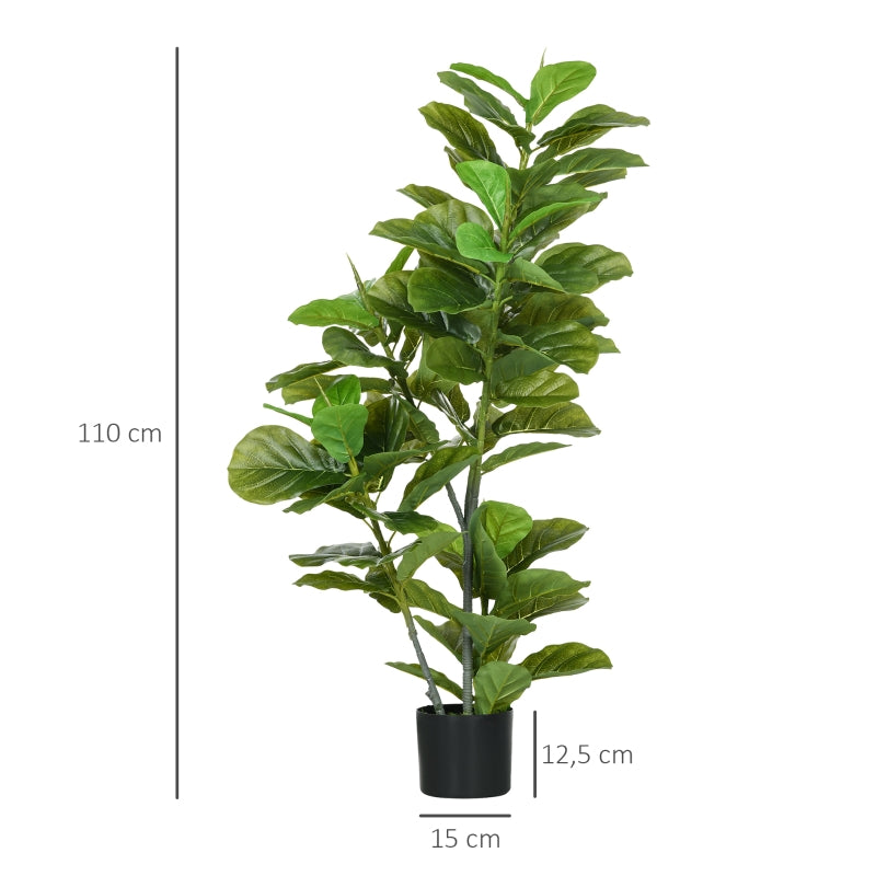 HOMCOM Planta Artificial Ficus 110 cm Planta Artificial com 90 Folhas Musgo e Vaso Planta Artificial Decorativa para Interior e Exterior Verde