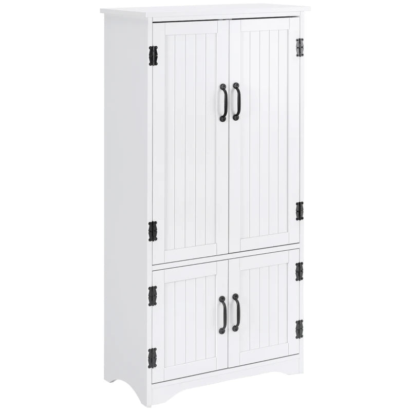 HOMCOM Armário de Cozinha Alto Móvel Auxiliar com 4 Portas e Prateleiras Ajustáveis 60x30x123 cm Branco