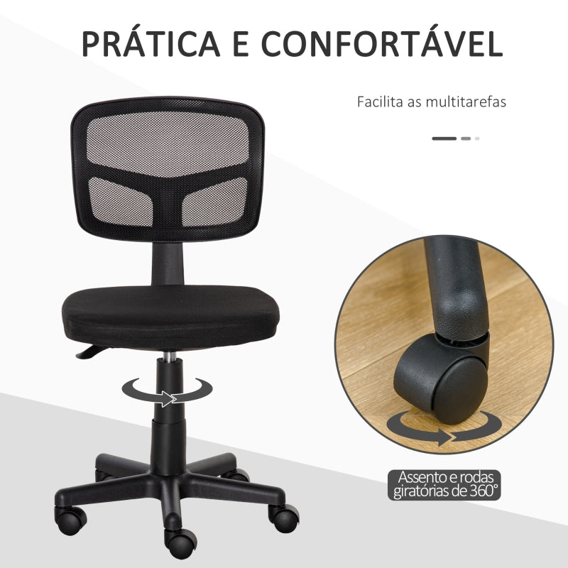 Vinsetto Cadeira de Escritório Operativa Giratória 360° com Altura Ajustável Suporte Lombar 43x48x77,5-89,5cm Preto