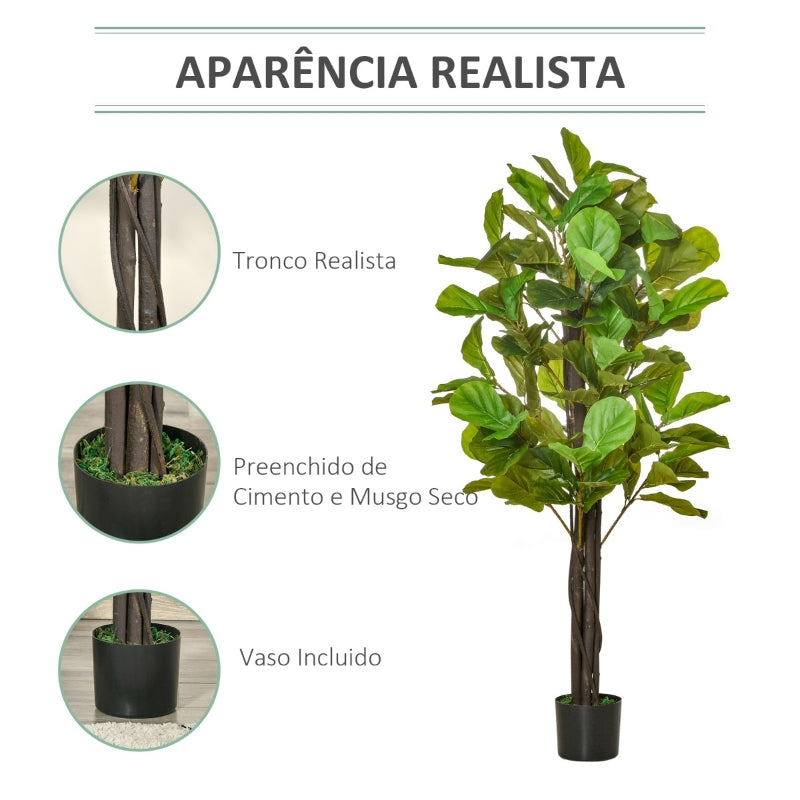 HOMCOM Planta Artificial Figueira no Vaso 155cm de Altura com 114 Folhas Planta Artificial para Interior Decoração para Casa Sala de Estar Dormitório Verde