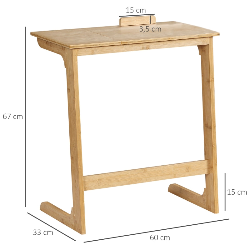 HOMCOM Mesa Auxiliar de Bambu em Forma de C com Bancada Abatível e Ângulo Ajustável 140-180° 60x33x67cm Madeira