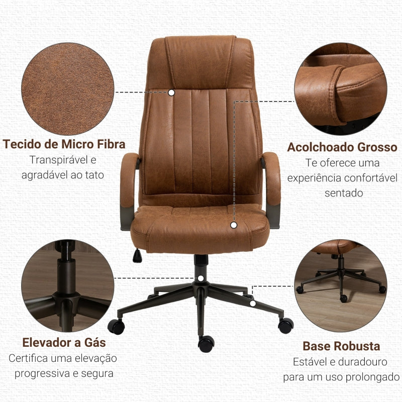 Vinsetto Cadeira de Escritório Ergonômica Giratória com Altura Ajustável Apoio para a Cabeça Apoio para o Braço e Encosto Acolchoado 61,5x52,5x118-126cm Marrom