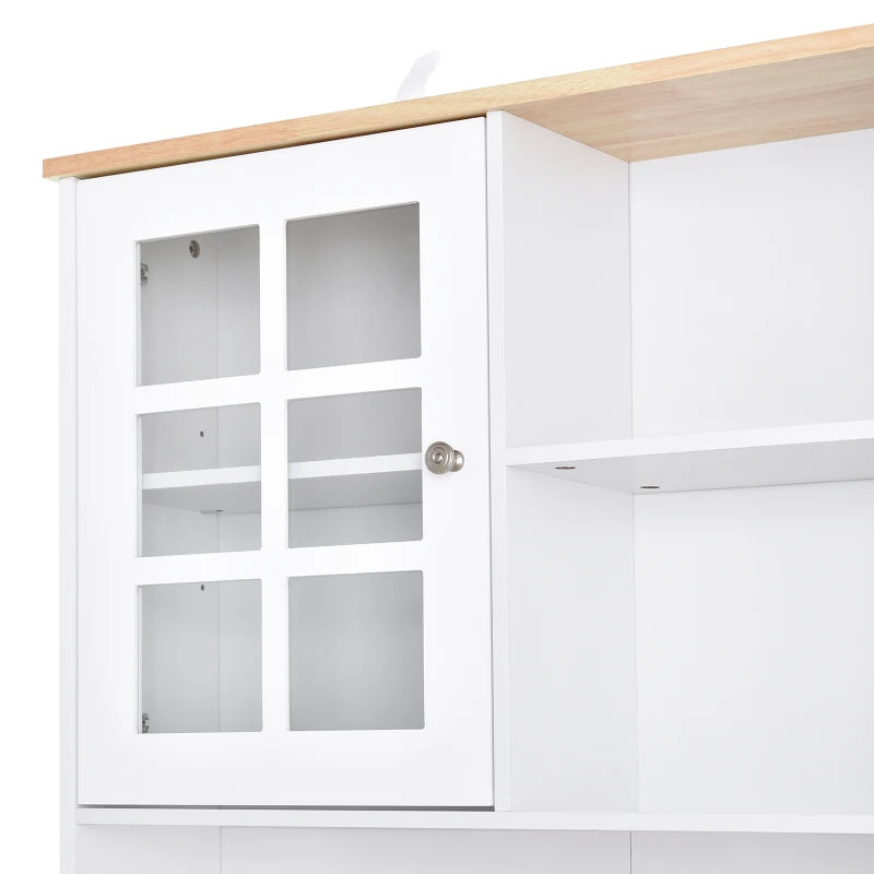 HOMCOM Armário de Cozinha com Prateleiras e Portas de Vidro para Pequenos Eletrodomésticos e Louças 80x37x183cm Branco