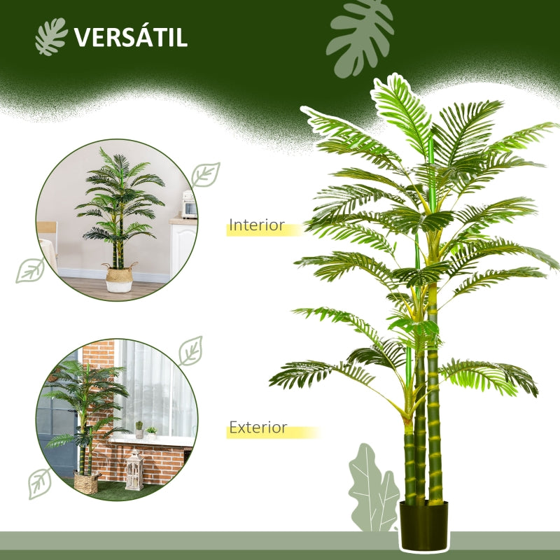 HOMCOM Planta Artificial Palmeira Areca com Vaso e 30 Folhas Decoração para Interior e Exterior Ø19,5x190 cm Verde