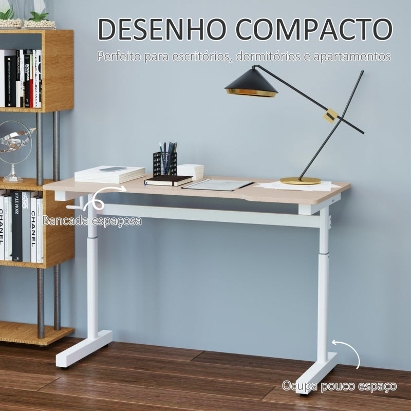 Vinsetto Secretária de Pé com Altura Ajustável a Manivela e Bancada de Carbono Secretária Elevatória para Escritório Estúdio Sala de Estar Carga Máxima 150kg 120x60x72-117cm Madeira e Branco