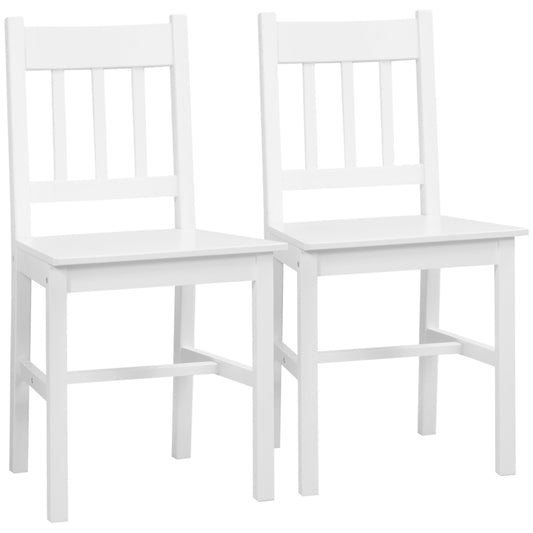 HOMCOM Conjunto de 2 Cadeiras de Sala de Jantar com Encosto de Ripas Estrutura de Madeira de Pinho 41x46,5x85,5 cm Branco