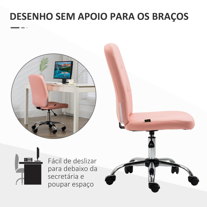 Vinsetto Cadeira de Escritório Giratória de Couro Sintético com Altura Ajustável Estilo Moderno Carga 120 kg 45x59x90-100 cm Rosa