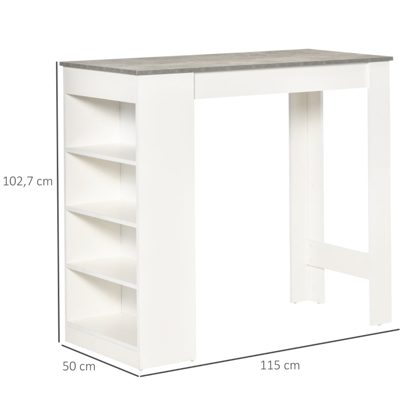 HOMCOM Mesa de Bar Mesa Alta Tipo Bistrô de Cozinha com Prateleiras Estilo Moderno de Melamina para Sala de Jantar Sala de Estar 115x50x102,7cm Branco e Cinza